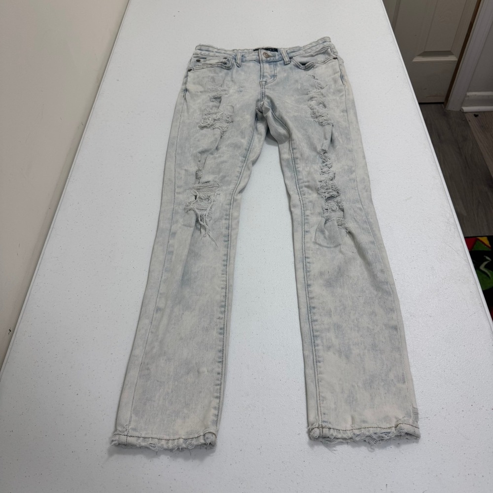 Aeropostale Mens Skinny Distressed Acid Wash Blue Jeans 28x32 Raw Hem Distressed